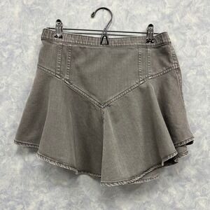 Aerie Denim Skirt Ruffle Hem Gray Mini Skater Elastic Waist Casual S‎